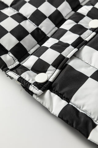 Brown Double Checked Stand Collar Cropped Puffer Vest