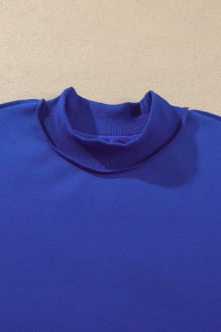 Black Oversize Drop Shoulder Reversible Mock Neck Sweatshirt