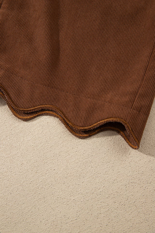 Coffee Button Front Corduroy Mini Pockets Sheath Silhouette Skirt