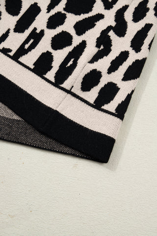 Black Leopard Print High Neck Short Sleeve Sweater