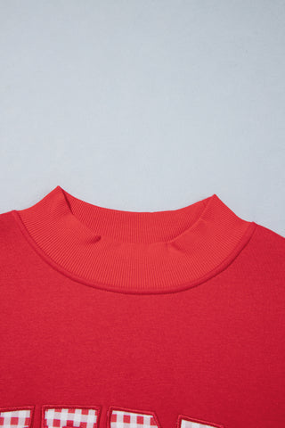 Fiery Red Gingham Plaid Oversized Pullover Sweatshirt