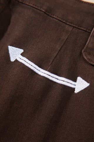 Coffee Western Colorblock Pockets Button Fly Decorative Belt Loops Straight Leg Jeans