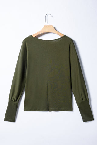 Four Leaf Clover Solid Color Extended Cuffs Long Sleeve Top