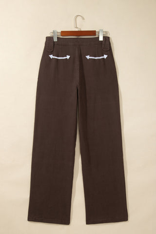 Coffee Western Colorblock Pockets Button Fly Decorative Belt Loops Straight Leg Jeans