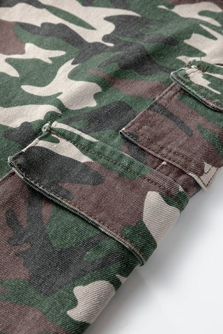 Green Camo Denim Cargo Wide Leg Pants
