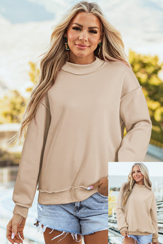 Red Dahlia Oversize Drop Shoulder Reversible Mock Neck Sweatshirt