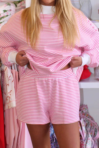 Green Stripe Oversize Mock Neck Sweatshirt and Shorts Set