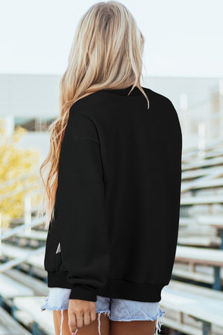 Black Oversize Drop Shoulder Reversible Mock Neck Sweatshirt