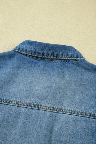 Blue Ruffle Hem Raw Edge Half Sleeve Western Denim Jacket