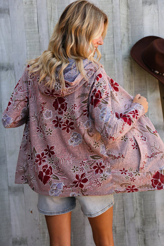 尋找愛 青銅色長袖印花開襟連帽衫