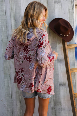 尋找愛 青銅色長袖印花開襟連帽衫