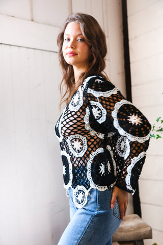 In Retro Bloom Black Crochet Lace Cover Up