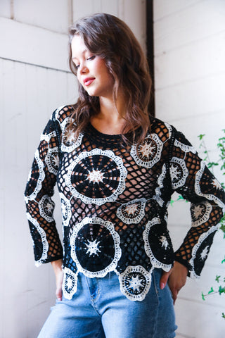 In Retro Bloom Black Crochet Lace Cover Up