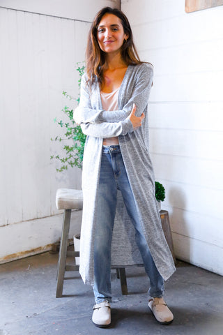 Cool Mornings Grey Open Duster Cardigan