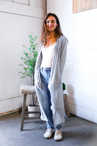 Cool Mornings Grey Open Duster Cardigan