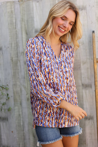 On A Wild Streak V Neck Fabric Button Detail Blouse