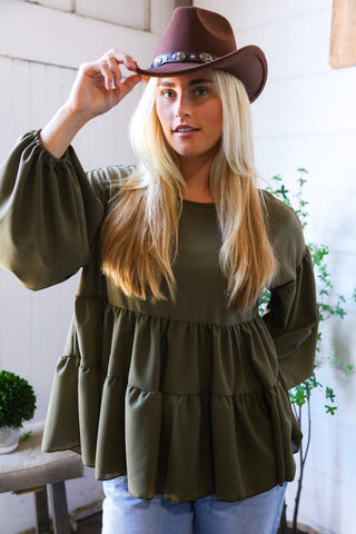 Take Me Home Olive Babydoll Oversized Blouse