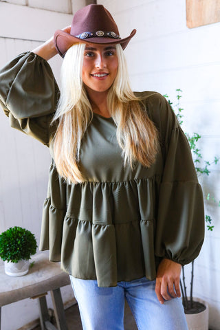 Take Me Home Olive Babydoll Oversized Blouse