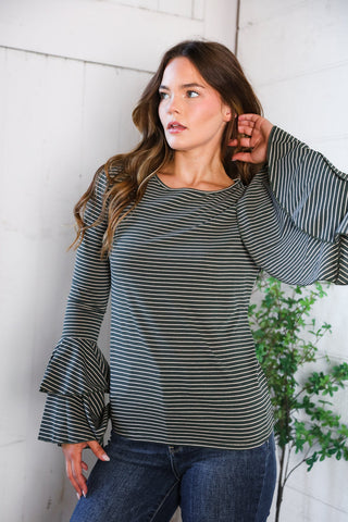 Sassy in Stripes Olive Blouse