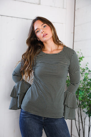 Sassy in Stripes Olive Blouse