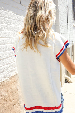 節慶必備紅白藍美國刺繡蝙蝠袖上衣