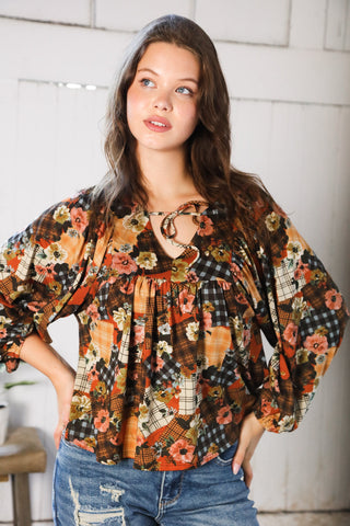 Apple Cider Patchwork Print Blouse