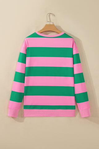 Red Stripe holly jolly Letter Embroidered Pullover Sweatshirt