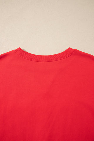 Fiery Red GAMEDAY Embroidered Patch Pattern Casual Shift Sweatshirt