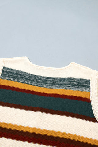 Multicolour Striped Button Front Sleeveless Knit Regular Fit Sweater Vest