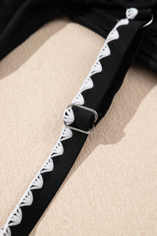 Beau Blue Ric Rac Trim Contrasted Patchwork Cutout One Piece Swimsuit