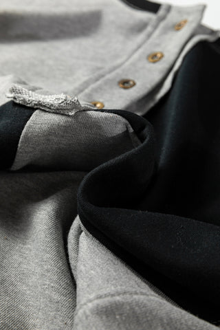 Color black Colorblock Henley High Low Oversize Sweatshirt