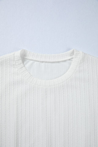 White Solid Color Textured Drop Shoulder Long Sleeve Peplum Top