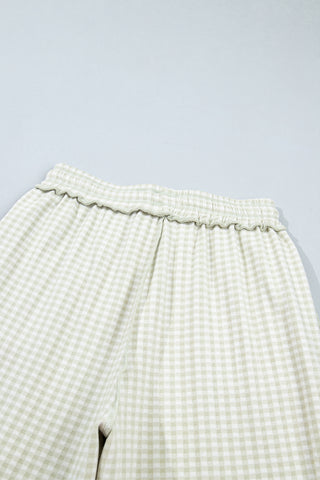 Red Plaid Contrast Trim Drawstring Elastic Waist Shift Pants