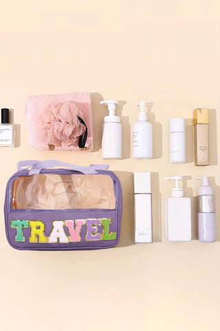 Parchment TRAVEL Chenille Letter Clear PVC Makeup Bag