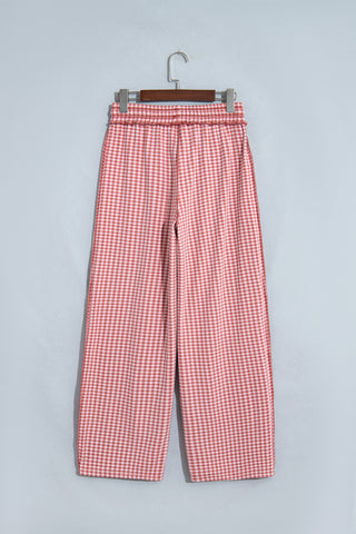 Red Plaid Contrast Trim Drawstring Elastic Waist Shift Pants