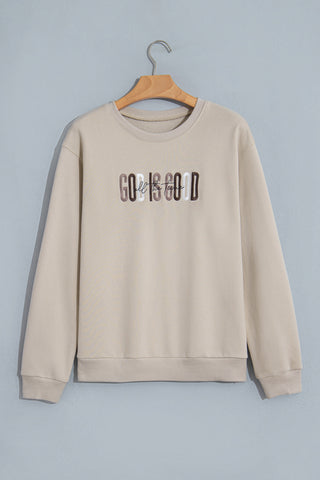 Jet Stream GOD IS GOOD Western Embroidered Letter Crewneck Pullover Sweatshirt