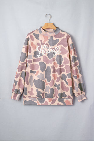 Multicolour Camo Print Howdy Western Style Baggy Pullover Sweatshirt