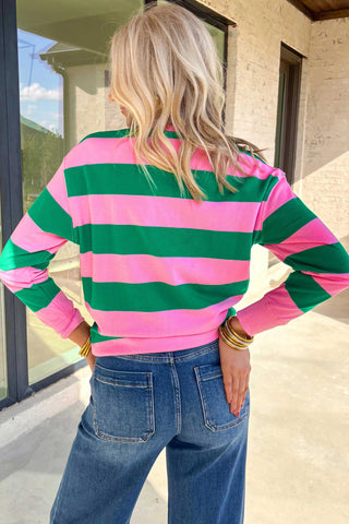 Red Stripe holly jolly Letter Embroidered Pullover Sweatshirt
