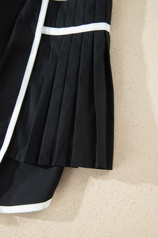 Black Contrast Trim Pleated Casual Active Shorts