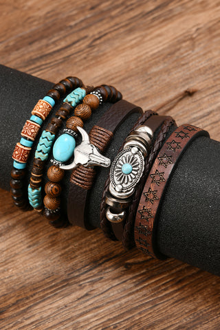 Chestnut 6 Piece Western Bull Skull Turquoise Beading Bracelet