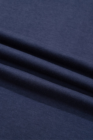 Navy Blue Patchwork Plaid Pocket Quarter Zip Sweatshirt