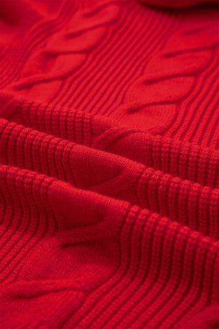 Jet Stream Cable Knit Turtleneck Ruffled Short Sleeve Sweater