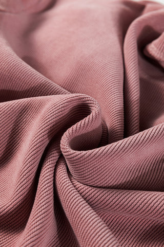 Dark Brown Solid Color Textured Knit Drop Shoulder Pullover Drawstring Shorts Set