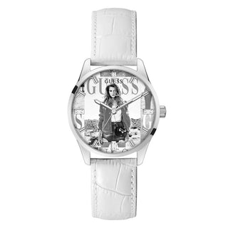 Guess White Leather Dress Watch
