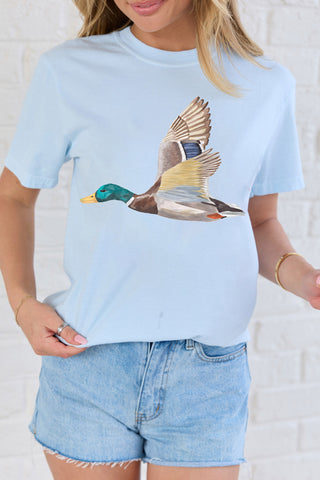 Light Blue Flying Mallard Print Western Graphic Tee