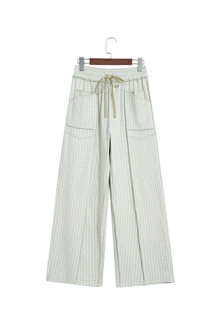Red Plaid Contrast Trim Drawstring Elastic Waist Shift Pants