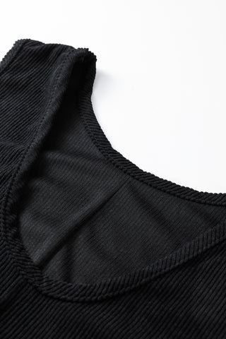 Black Plus Size Corduroy Patch Pocket Sleeveless Mini Dress