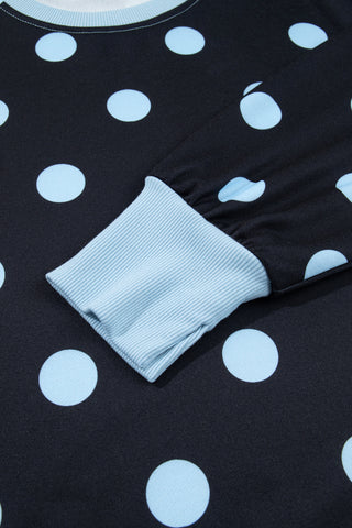 White Polka Dot Contrast Patchwork Round Neck Baggy Sweatshirt