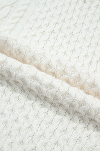 Beige Solid Color Cable Detail Knit Loose Round Neck Sweater