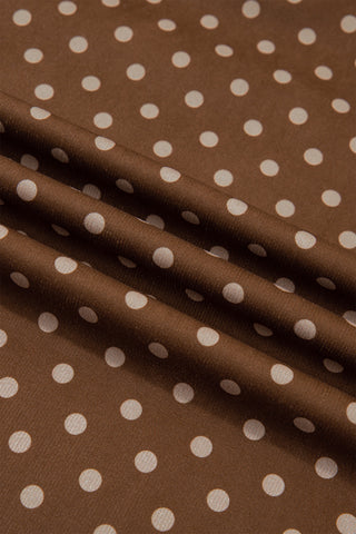 Brown Polka Dot V Neck Long Sleeve Button Shift Dress